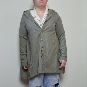 LOGO Snap Front Slub Green Cotton Hoodie Jacket